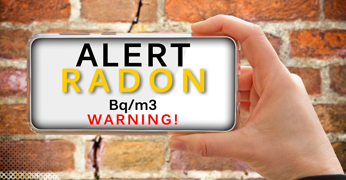 Radon alert displayed on smartphone, emphasizing the importance of monitoring home safety.