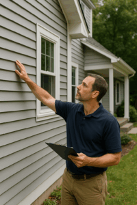Home inspection in Bristol CT – inspector examining house exterior