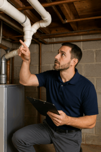 Home inspector Waterbury CT checking basement