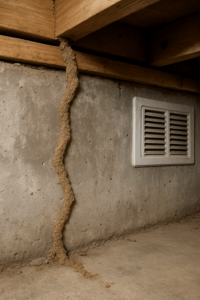 Mud tubes found during Termite Inspection Meriden CT basement wall
