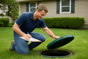 Septic system inspection being performed on a residential property in Meriden, CT.
